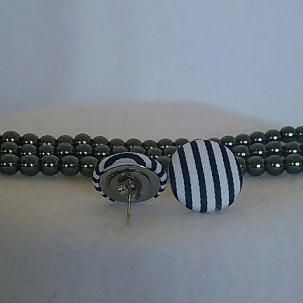 Navy blue & white stripe post earrings
